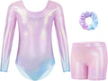 Gogokids Gymnastics Leotards - Sparkly Rhinestone Long Sleeve Dance Unitards for Girls 3-12 Years