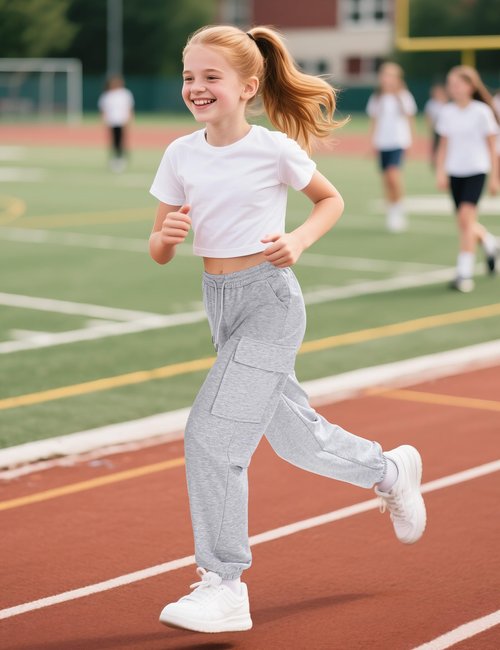 BOOPH Girls Sweatpants Kids Baggy Cargo Pants Athletic Drawstring Jogger Pants with Pockets Grey 11-12 Years