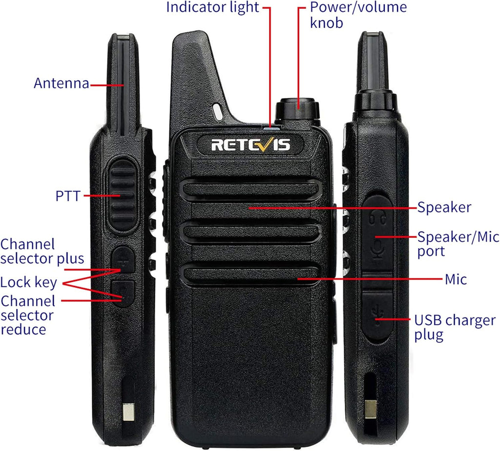 Retevis RT22 Two Way Radio - Long Range Rechargeable Walkie Talkie with VOX Earpiece | 4 Pack for Adults