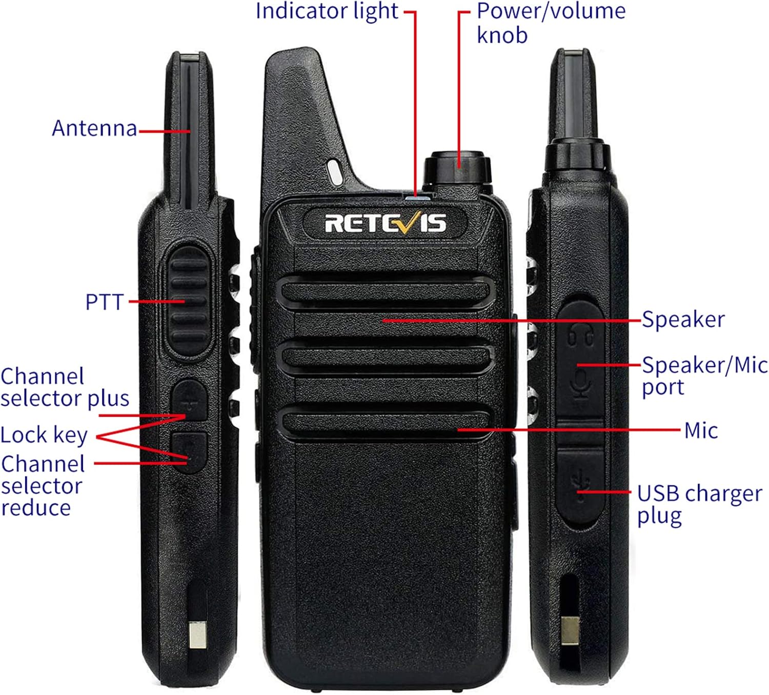 Retevis RT22 Two Way Radio - Long Range Rechargeable Walkie Talkie with VOX Earpiece | 4 Pack for Adults