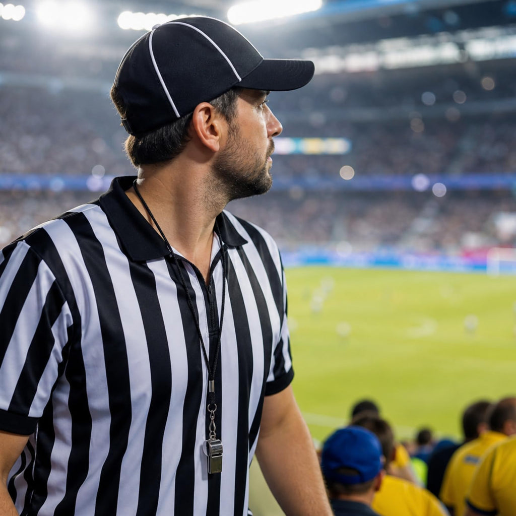 Geyoga 4 Pcs Referee Shirt Soccer Jersey for World Soccer Official Referee Costume Set Football Jersey Hat Whistle Lanyard(L)