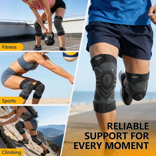 YIMED 2 Pack Knee Brace for Men and Women with Patella Gel Pad and Side Stabilizers, Knee Compression Sleeves for Weightlifting & Cross Training, Knee Support for Walking, Running, Arthritis