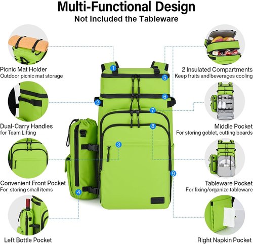 Hanke Backpack Cooler - Portable Soft Cooler for 40 Cans | Water-Resistant Insulated Picnic Backpack in Green
