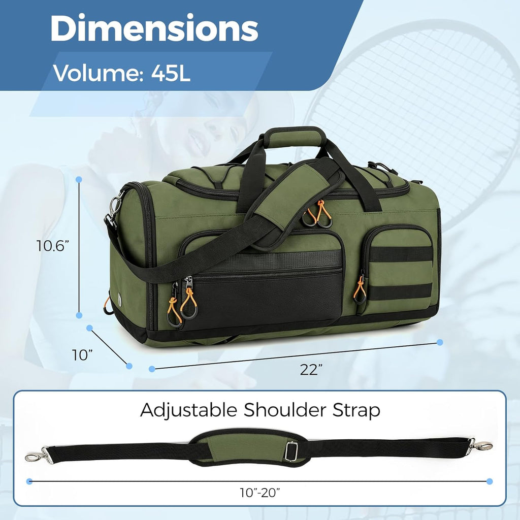 Searock 45L Gym Bag - Versatile 3-In-1 Duffle Backpack for Travel & Sports | Green with Shoe Compartment & Wet Pocket