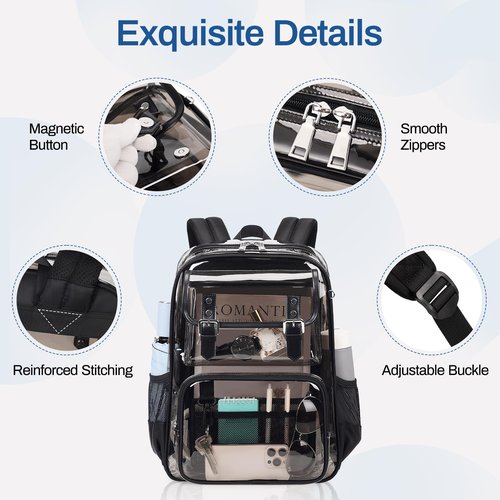 PIG PIG GIRL Clear Backpack Heavy Duty, PVC Clear Bookbag Transparent Backpack See Through Bag for Stadium College for Adult Men Women, Semi-Black