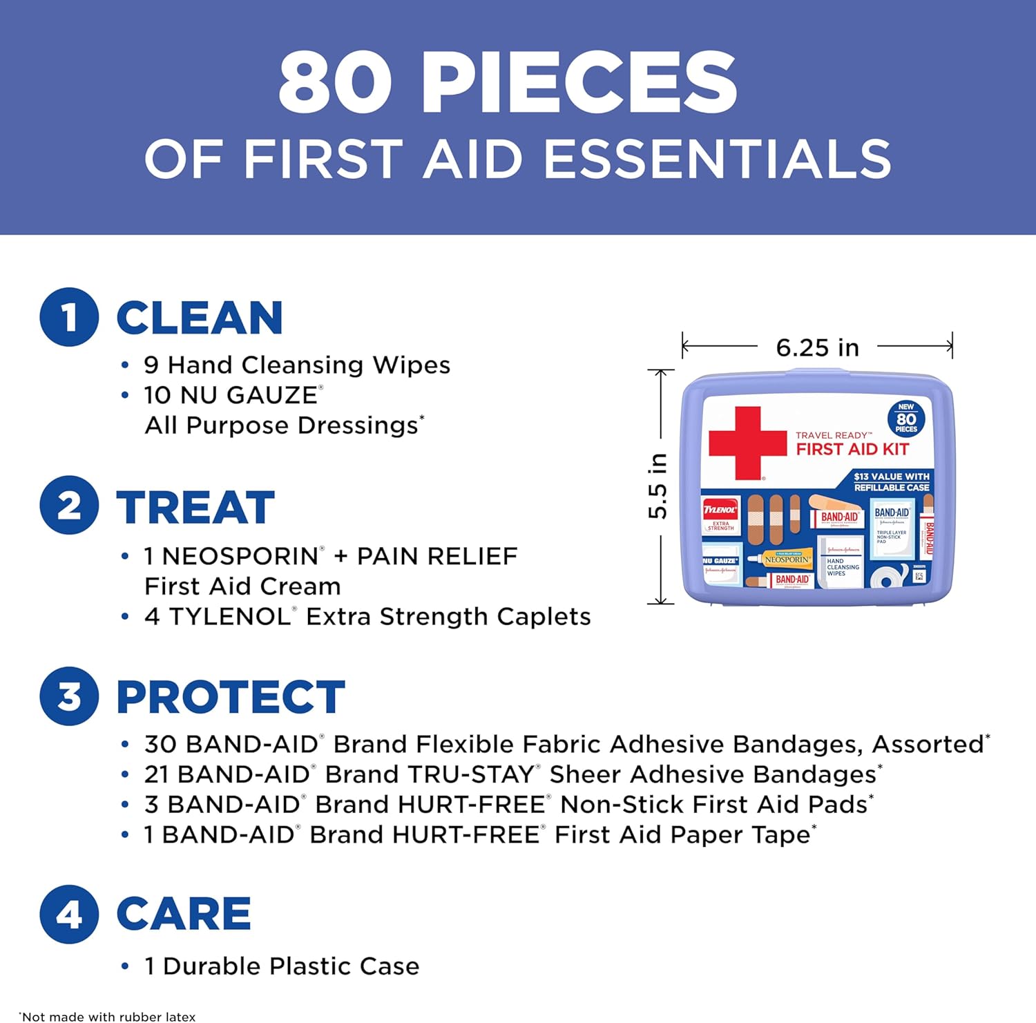 BAND-AID Brand Portable Emergency First Aid Kit - 80 Pieces for Home, Car, Travel & Camping Essentials