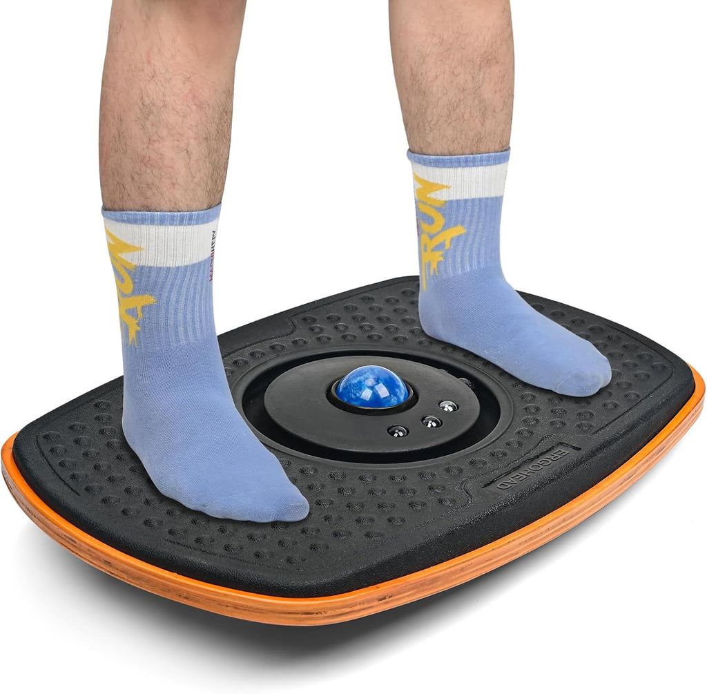 Skiennix Standing Desk Anti-Fatigue Mat - 360° Rotating Wooden Wobble Board for Home & Office