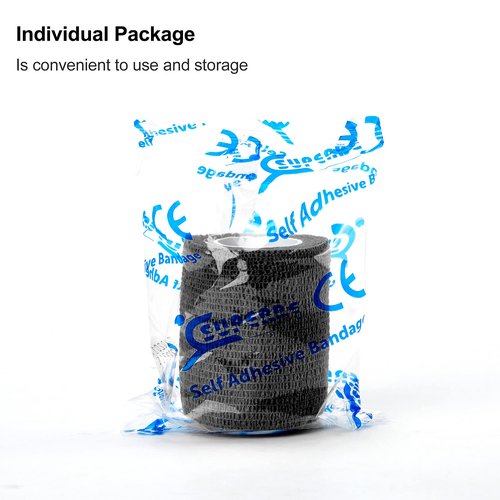 Self Adhesive Bandage Wrap Tattoo Grip Tape 2 inch x 5 Yards Cohesive Bandage Wrap Medical Wrap for Sports & First Aid, Elastic Self Sticking Bandage Tape Vet Wrap for Dogs (2 Inch, 12-Black)