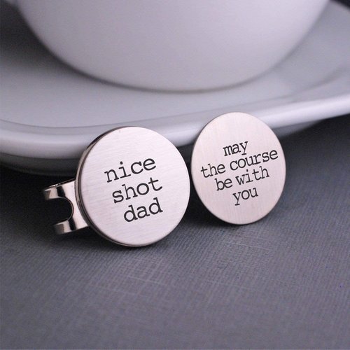 Stainless Steel Golf Ball Markers, Father's Day Gift for Golfer, Nice Shot Dad and May the Course Be with You, Birthday Gift for Dad, Golf Ball Markers for Dad Golf Gift