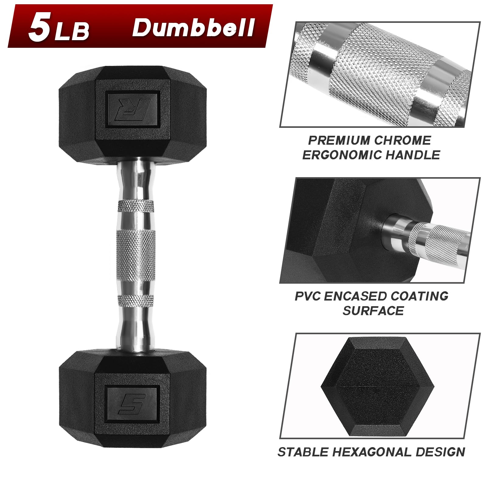 Ritfit 5-650 LBS PVC Encased Hex Dumbbell Sets with Optional Rack for Home Gym, Hand weight with Chrome Handle for Strength Training,Workouts
