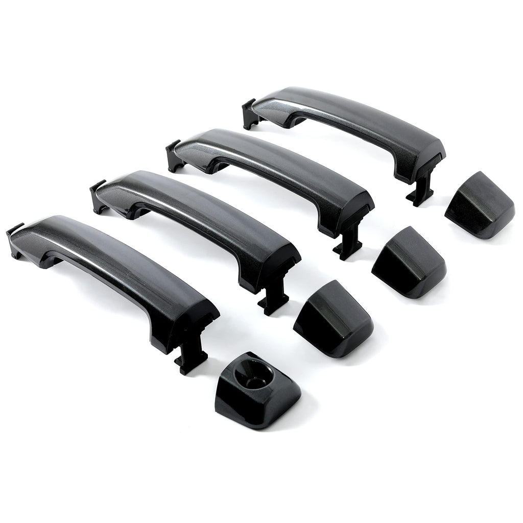 ECOTRIC Exterior Door Handles Kit Assembly Compatible with 2011-2022 Toyota Tundra Crewmax/Sequoia W/O Passenger Keyhole Dark Gray Replacement for 81295 692100C010 692170C030 692170C010