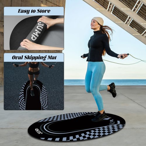 Jump Rope Mat Outdoor Indoor, Oval 52'' x 36'' Non-slip Fitness Exercise Mat, 5mm Shock Absorption Extra Thick Design, Suitable for Home Gym Floor, Concrete Jump Roping black