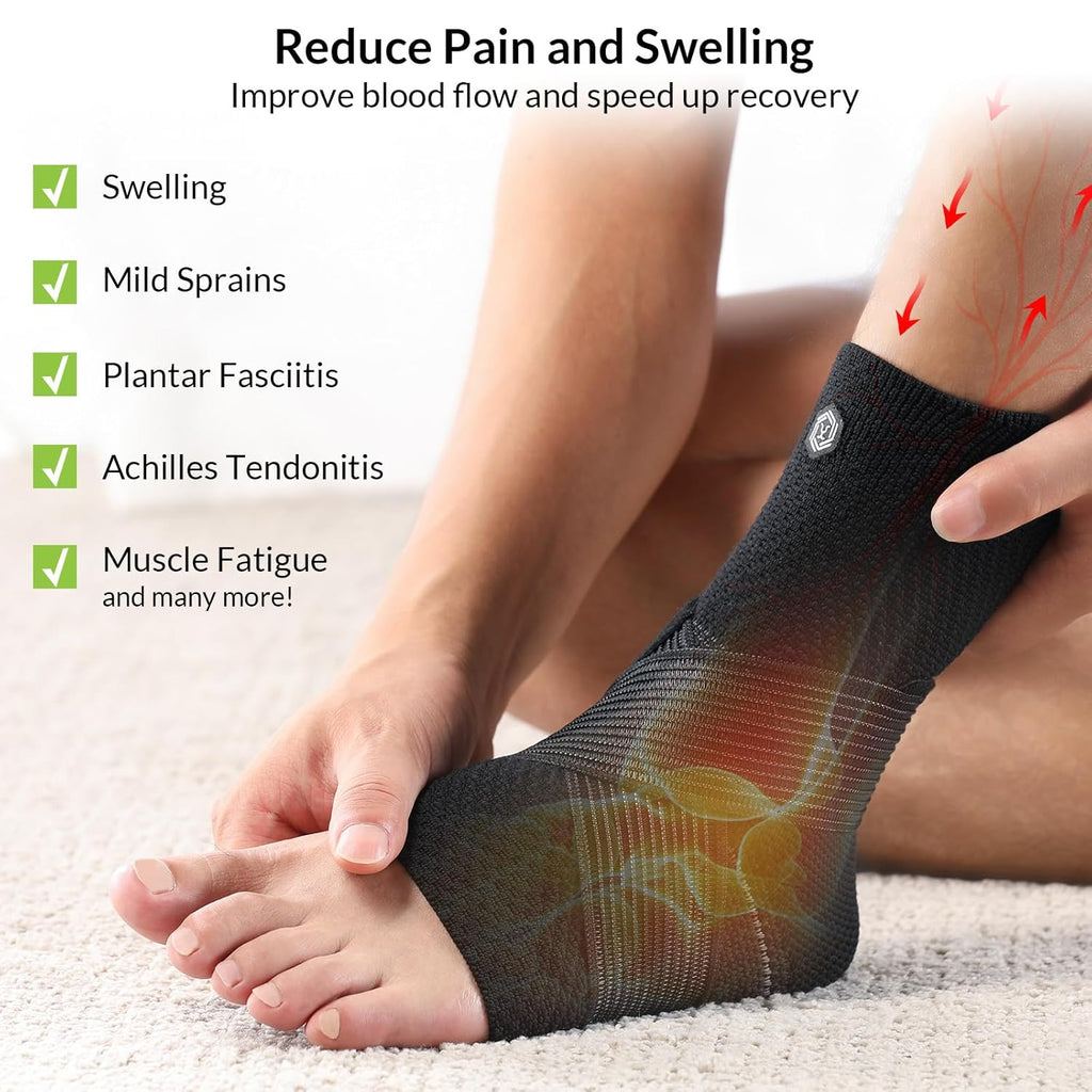 Skiennix Ankle Brace - Compression Support for Plantar Fasciitis Relief | Removable Fishnet Strap, Black 3XL