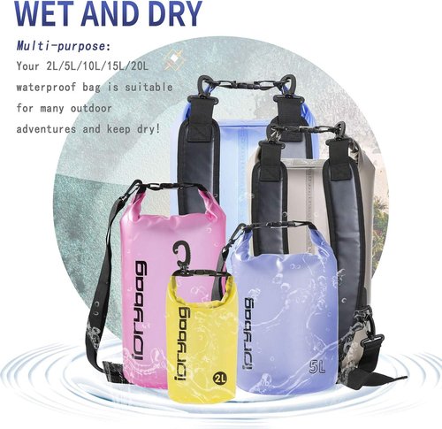 IDRYBAG Clear Waterproof Dry Bag - Versatile Sizes 2L/5L/10L/15L/20L for Kayaking & Outdoor Adventures