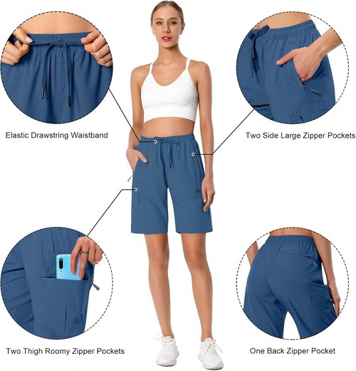 Hugut Women's Hiking Cargo Shorts - Quick Dry, Lightweight, Water-Resistant with Zipper Pockets | Ideal for Camping & Travel