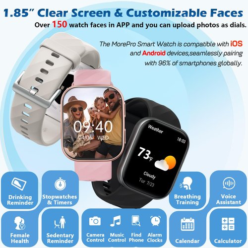 MorePro Health Fitness Tracker with 24/7 Heart Rate/Blood Pressure Monitor, Blood Oxy-gen/Sleep Tracking, 120+ Sports Activity Tracker, Smart Watch (Make/Answer Call) with Step Counter for Women Men