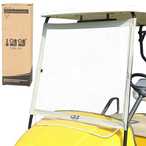 10L0L Golf Cart Foldable Windshield for EZGO TXT, Clear Film PVC Impact-Resistant Windproof