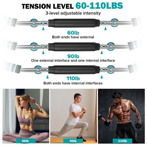 Twister Arm Exerciser 60-110lb Home Fitness Equipment Men's Strength Training Adjustable Spring Exercise Bar Chest Workout Equipment（Suitable for Stronger Men）