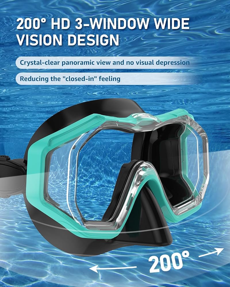 WSTOO Swim Goggles with 3-Lens Nose Cover - Black Lake Green, Large