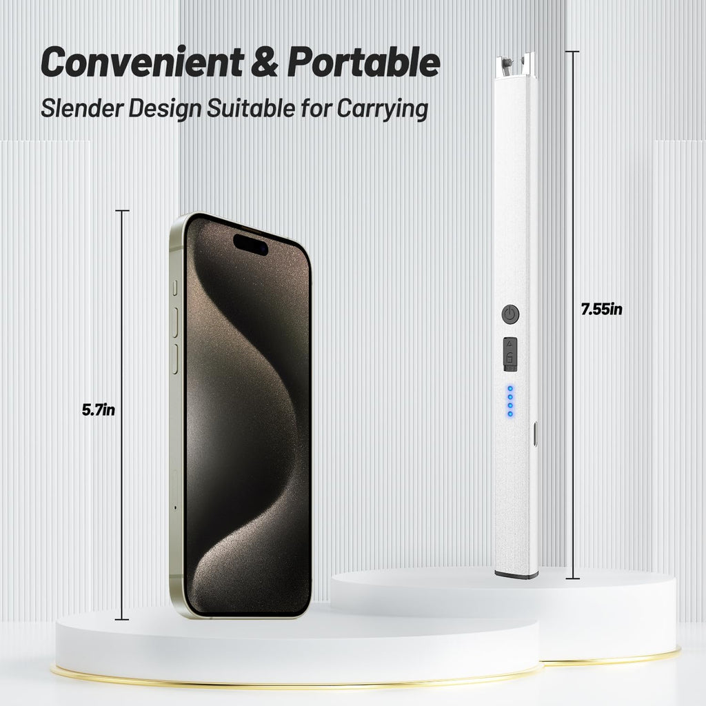 VEHHE Plasma Lighter - Rechargeable USB Type C Electric Lighter with LED Display | Windproof & Long-Lasting - Silver
