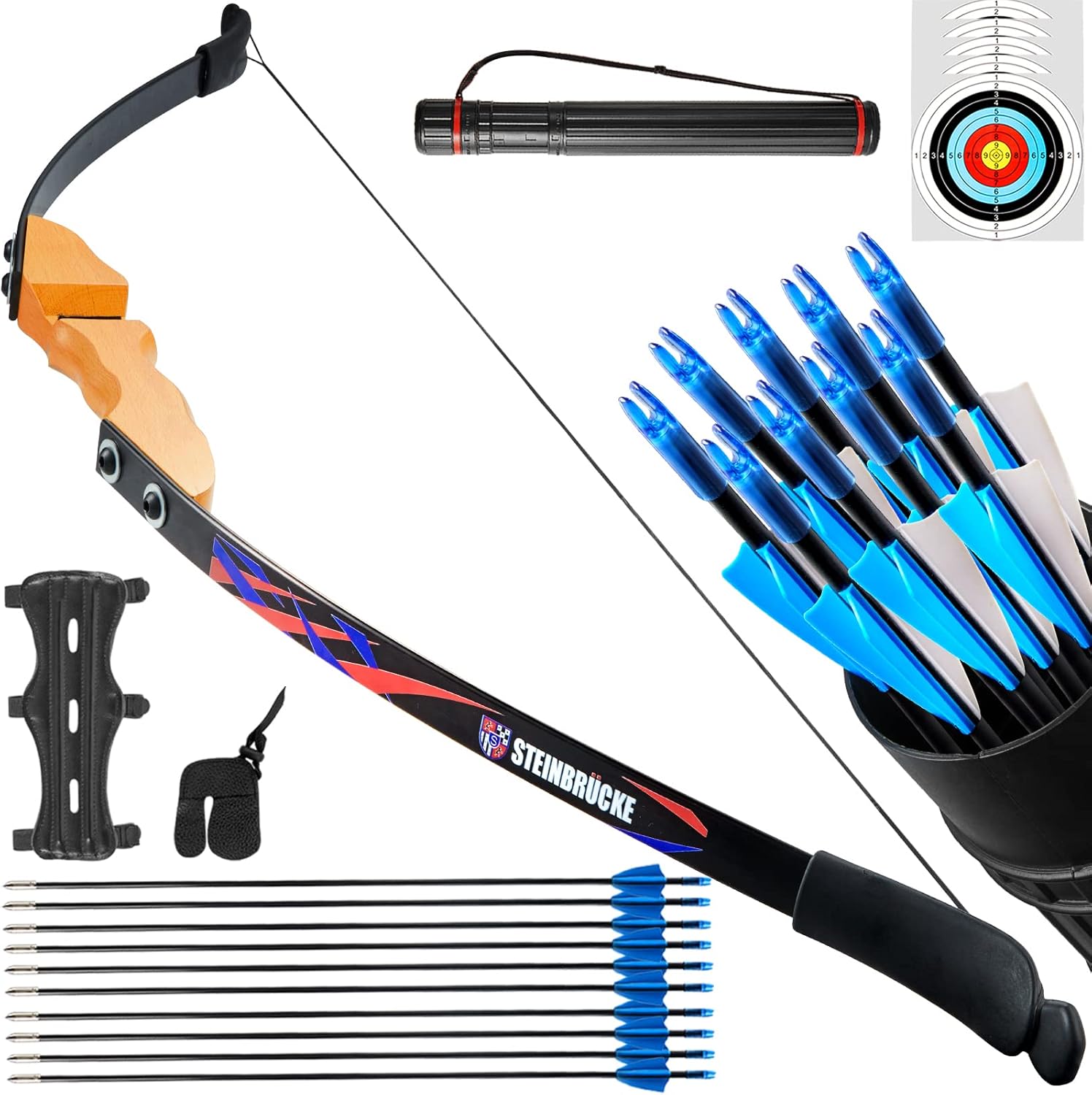 Skiennix 54” Recurve Bow - Lightweight Traditional Wood Takedown Bow for Adults & Beginners (40lbs)