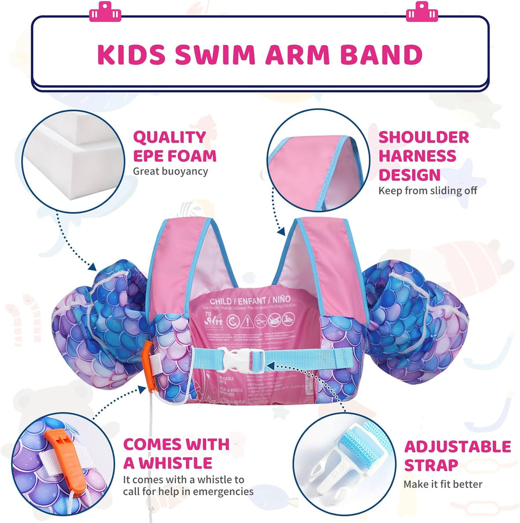 Skiennix Toddler Swim Vest - US Coast Guard Approved Life Jacket for Kids 30-50 Lbs | Arm Floaties with Whistle