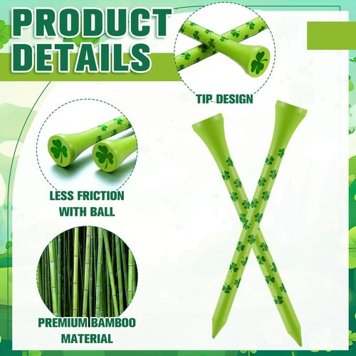 LaRandom 100 Pcs Shamrock Golf Tees 3 1/4" Bamboo Golf Tees with Irish Four Leaf Clover St. Patrick's Day Gifts Practice Home Decorations for Golfers Irish Party Favor