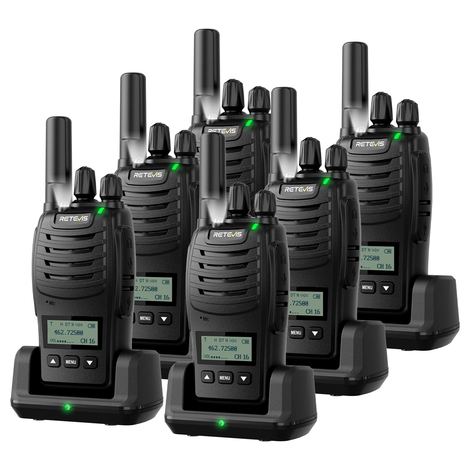Retevis H777D 2 Way Radio with LCD Display, 2 Pcs, NOAA, USB-C Charging, VOX, Handheld Rechargeable Walkie Talkies, Durable Two Way Radios Long Range for Hunting Camping Off-Road