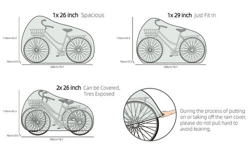 ZCOINS High-Density Bike Cover Waterproof Outdoor for 1 or 2 Bikes, 210D Lightweight Durable Bicycle Cover for Outside Storage, UV Resistant Dustproof Protection for Mountain Road Bike Ebike