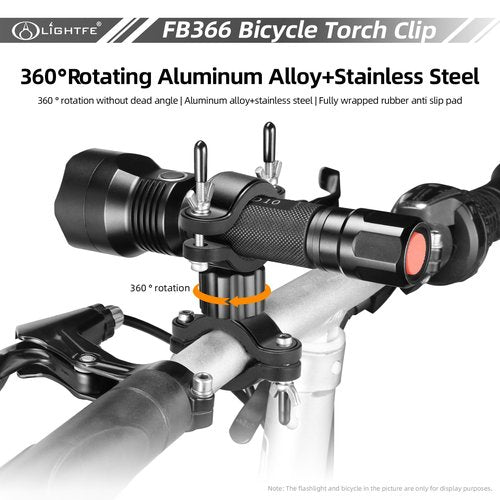 LIGHTFE Bicycle Light Mount, Bike Light Mount Bracket Use of Aluminum Alloy Material, Adjustable Big Fork Special for Big Size Hight Lumens Light, 360o Rotation Clips Holder and Battery Nuts