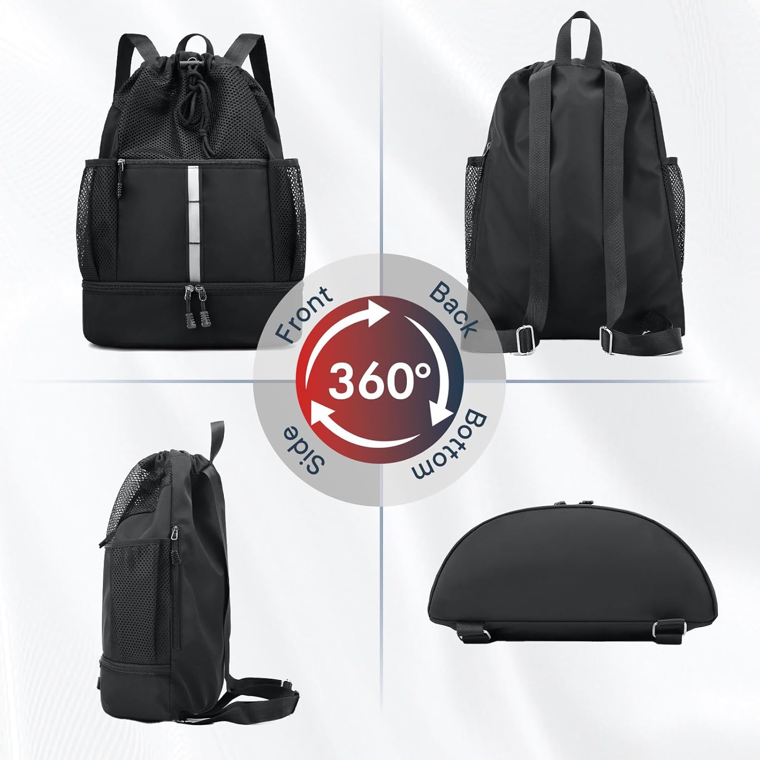 PinCute Drawstring Gym Bag - Lightweight Mesh Sports Backpack with Wet Pocket & Shoe Compartment