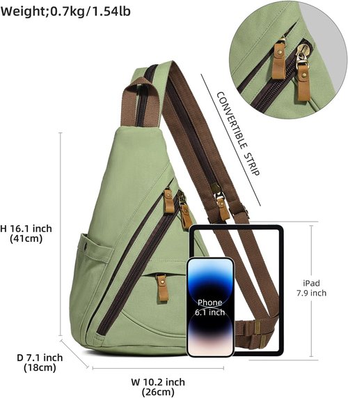 KL928 Canvas Sling Bag - Stylish Small Crossbody Backpack for Men & Women | Matcha Green
