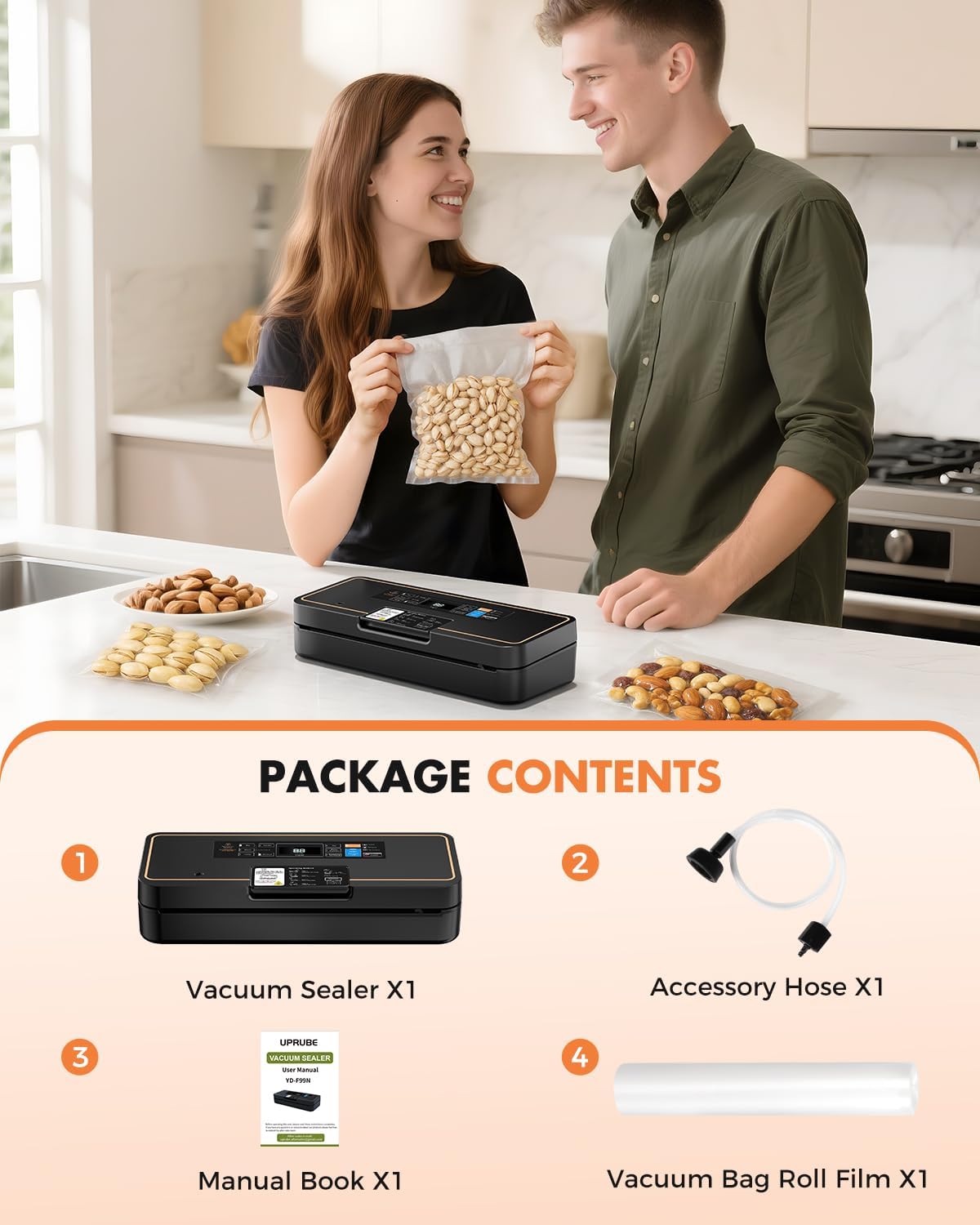 Regine Switzerland Vacuum Sealer - 135W Fast-Sealing Food Saver with Easy Tear Cutter & Built-in Bag Storage