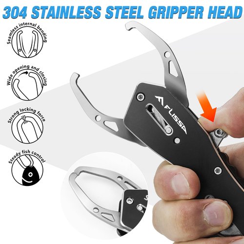 FLISSA 7" Fish Gripper, Stainless Steel, Lightweight Fish Holder for Caught Fish, 40 Pound Grabber