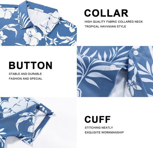 BOJIN Men's Tropical Floral Beach Shirt - Wrinkle-Free Short Sleeve Button Down | Perfect for Vacations