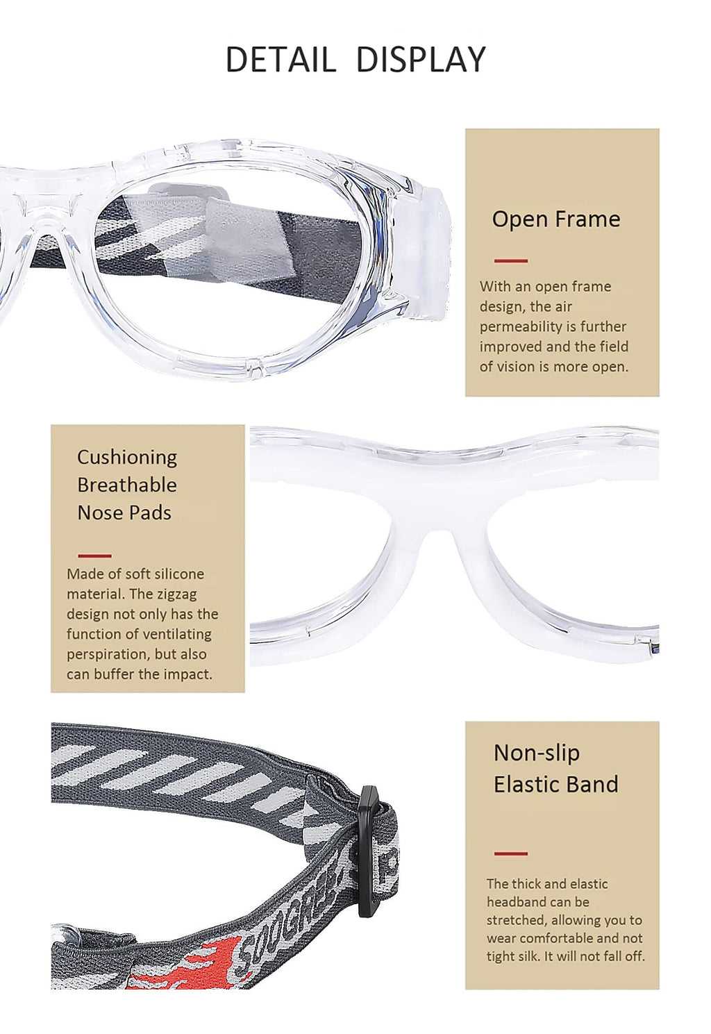 SooGree Kids Sport Goggles Basketball Football Safety Goggles Glasses Boys Safety Eyewear Anti Shock Collision Glasses Frame 7-14 (Transparent)