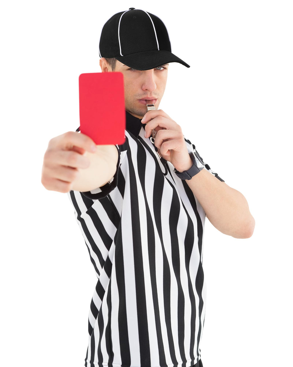 Geyoga 4 Pcs Referee Shirt Soccer Jersey for World Soccer Official Referee Costume Set Football Jersey Hat Whistle Lanyard(L)