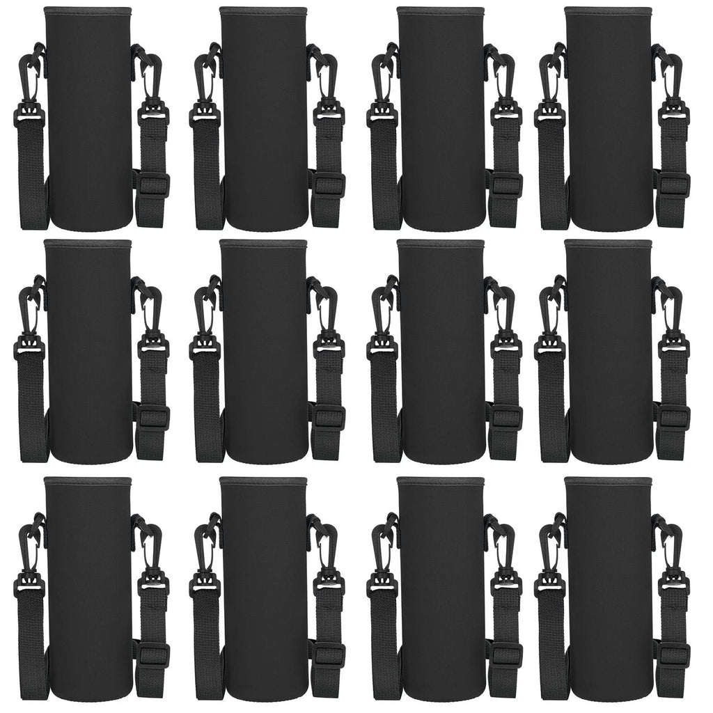 Sabary 12 Pcs Water Bottle Sleeve with Shoulder Strap 25oz Sublimation Water Bottle Holder Carrier Pouch Adjustable Sling Bag for Boys Girls(Black)