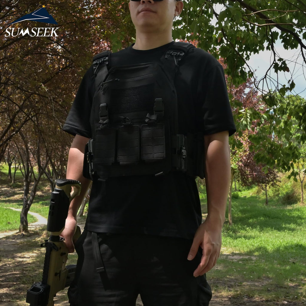 SUMSEEK Tactical Vest for Men with Molle System,1000D Nylon Plate Carrier,Quick Release for Airsoft Training