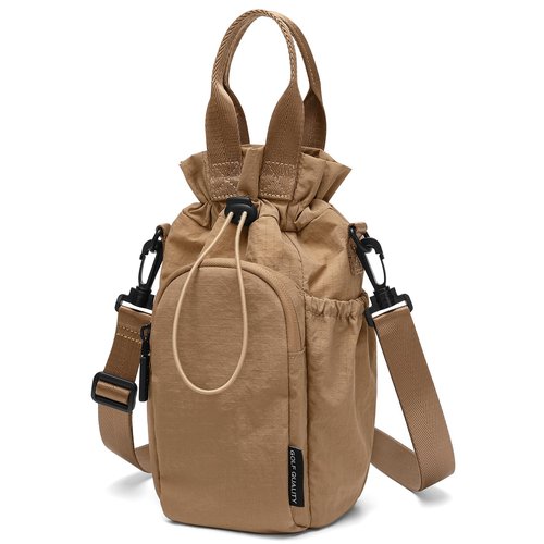 GOLF QUALITY Large Water Bottle Bag for 32/40/42//64oz Water Bottle,Casual Drawstring Crossbody Water Cup Bag,Brown