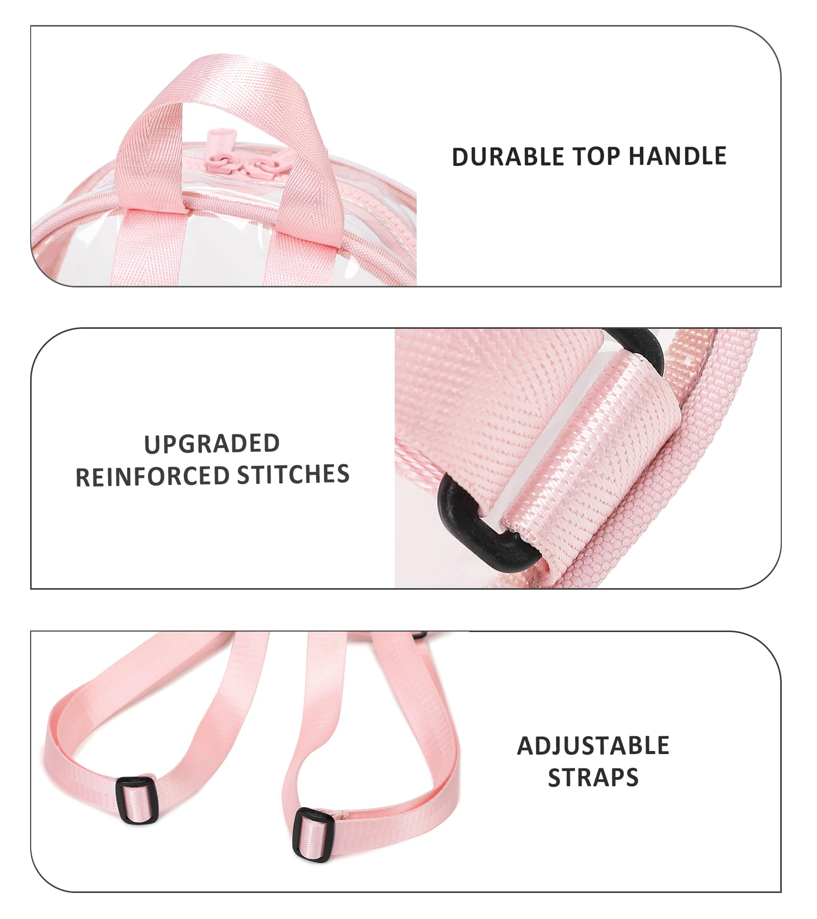 abshoo Clear Bag for Stadium Events Approved Clear Mini Backpack Transparent Bags for Women Concert Festivals Sport Event (Light Pink)