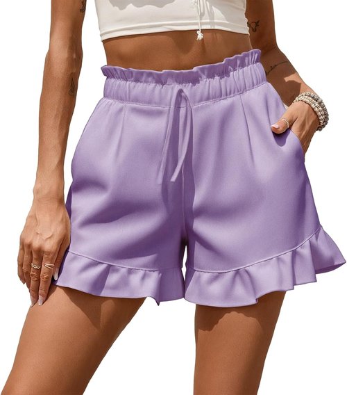 Domirica Women's High-Waisted Summer Shorts - Elastic Waist & Ruffle Design | Casual Loose Fit