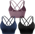 WANAYOU Sports Bras for Women - Strappy Cross Back Medium Support Padded Workout Bra | 3 Pack