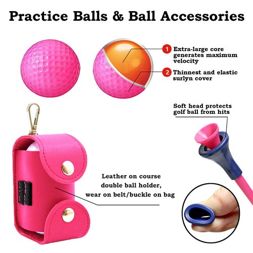 HYYPME Golf Accessories Kit 20 PCS Pink Golf Gift Set - Golf Towel, Ball Marker, Pins, Golf Club Cleaner, Pink Golf Balls w/Holder, Ball Alignment Kit, Divot Repair, Plastic Tees, All Pink Kit