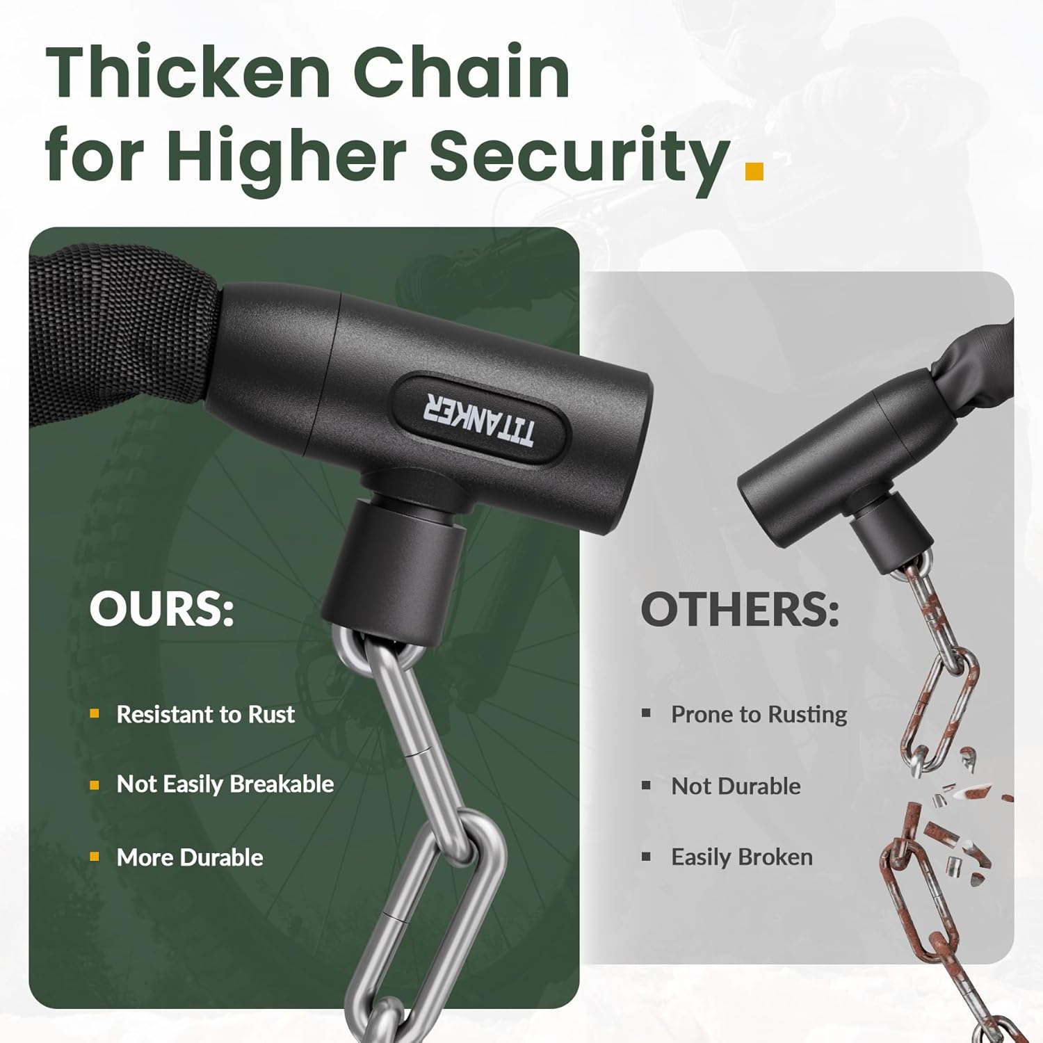 Titanker Heavy Duty Bicycle Lock Chain - 3 Feet Anti-Theft Security Lock for Bikes & More (6mm Thick)