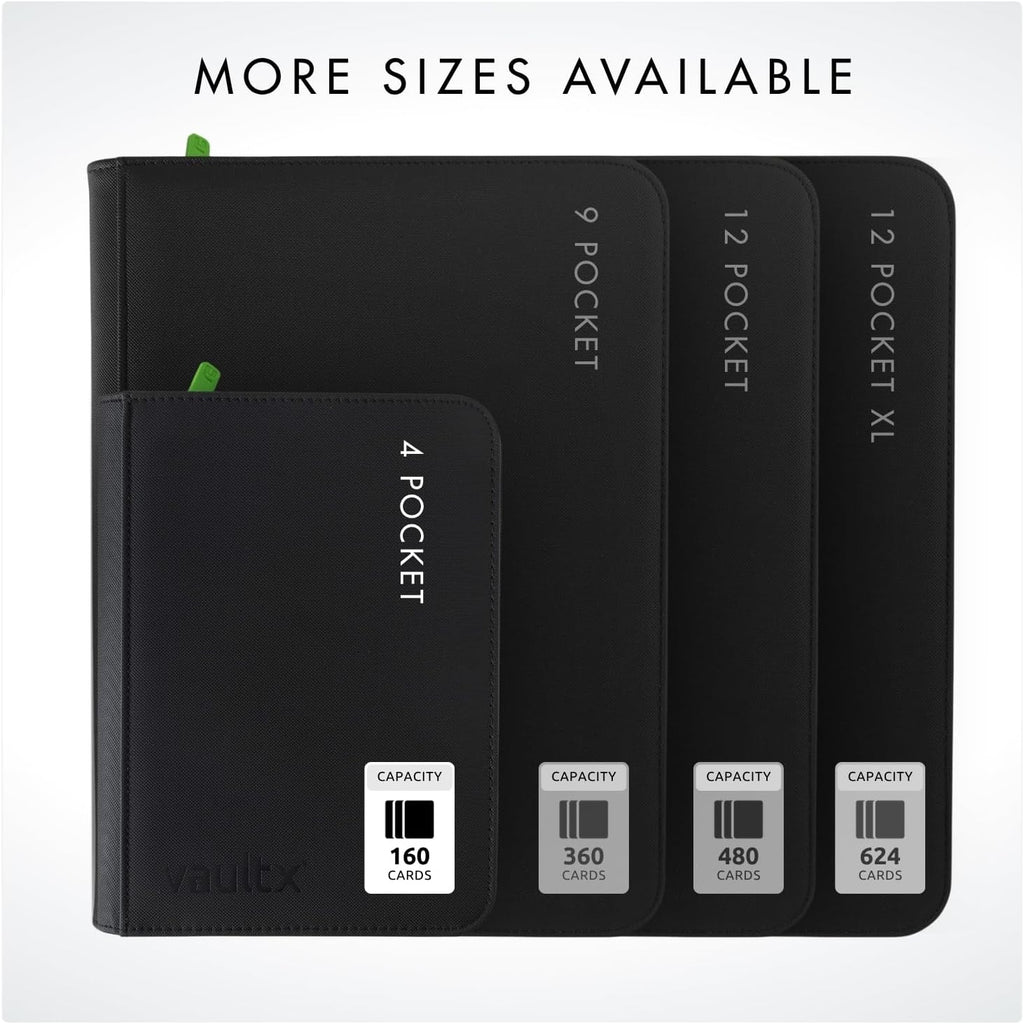 Vault X 4 Pocket Trading Card Zip Binder - Holds 160 Cards | Premium Exo-Tec Material, Black