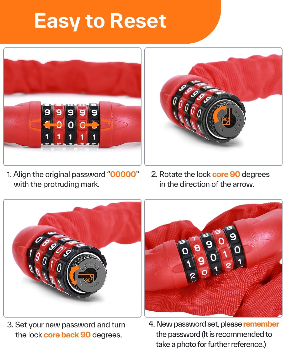 Sportneer Bike Lock - High Security 5-Digit Combination Chain Lock | 3.2/3.6/4ft Heavy Duty Keyless Design for Bikes, Motorcycles, Scooters, Doors & Gates - 4/6mm Thick, Easy to Use