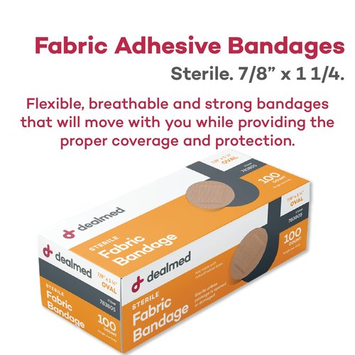 Dealmed Flexible Fabric Oval Spot Adhesive Bandages – 100 Count (3 Pack) Non-Stick Pad, Latex Free, Wound Care for First Aid Kit, 7/8" x 1 1/4"
