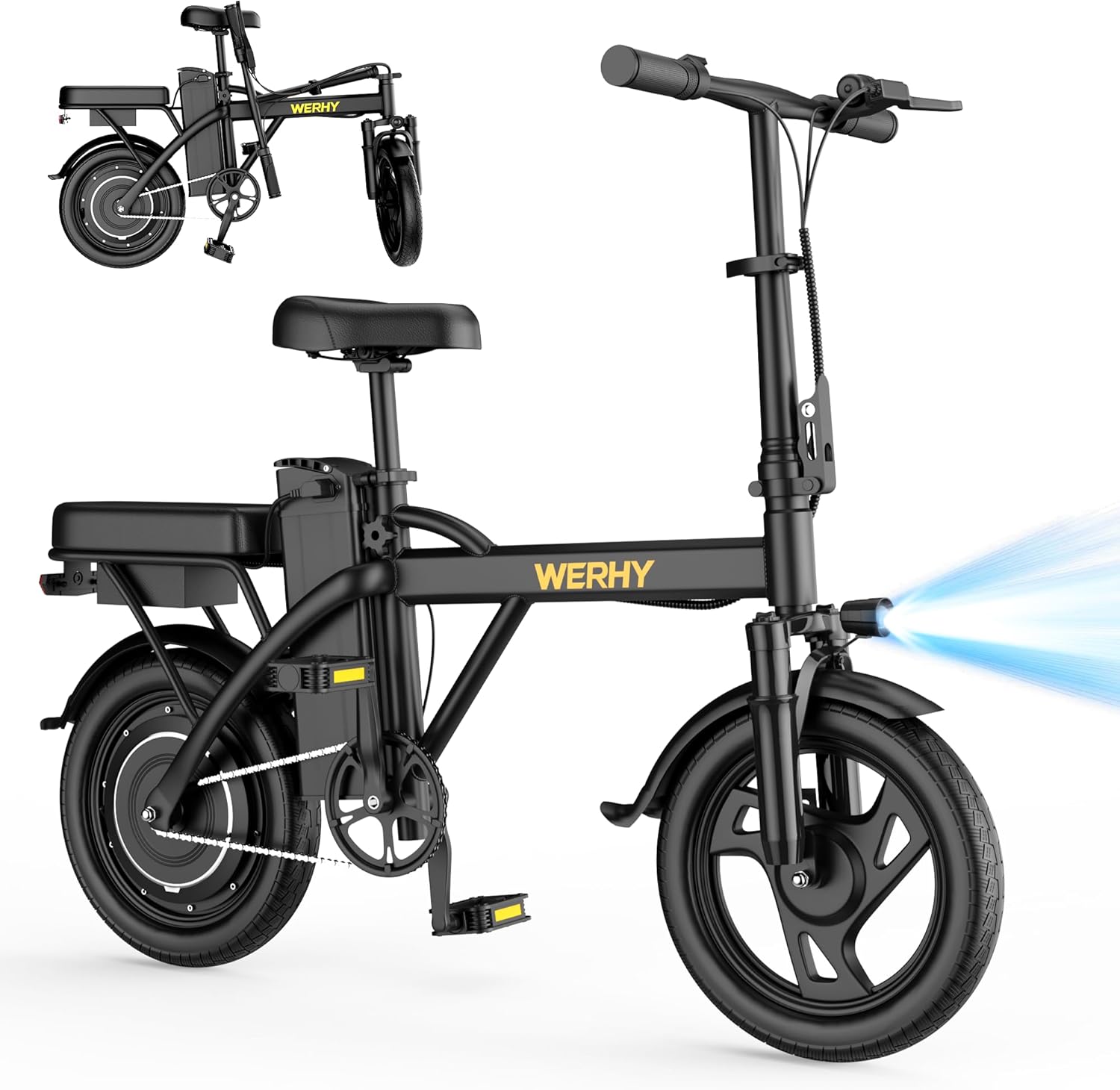 WERHY Electric Bike - 500W Motor, 22 MPH Max Speed, Folding Design, 14" Mini E-Bike for 30-50 Miles Range