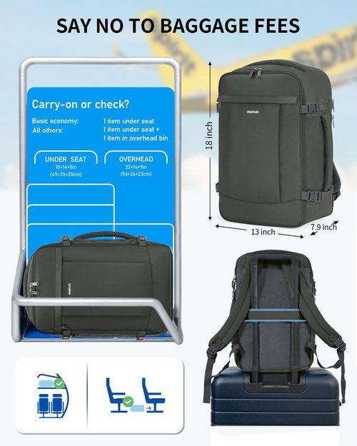 ECOHUB Travel Backpack - 15.6 Inch Laptop Bag with USB Charging & Anti-Theft Pockets | 30L, Grey Green